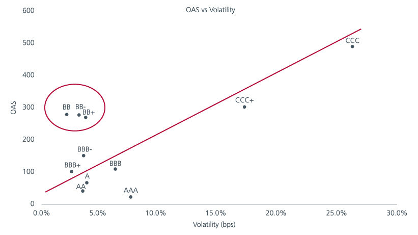 Fig. 1.  Option adjusted versus volatility