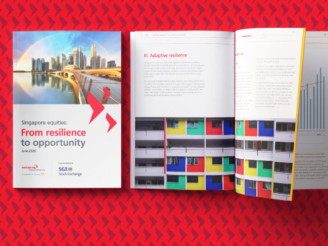 Singapore equities: From resilience to opportunity — whitepaper cover and inside spread